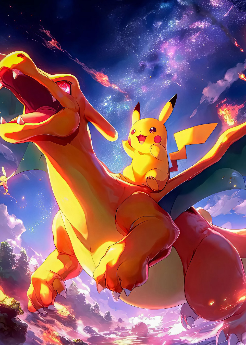 Ultra błyszczący obraz na ścianę do mieszkania Charizard + Pikachu